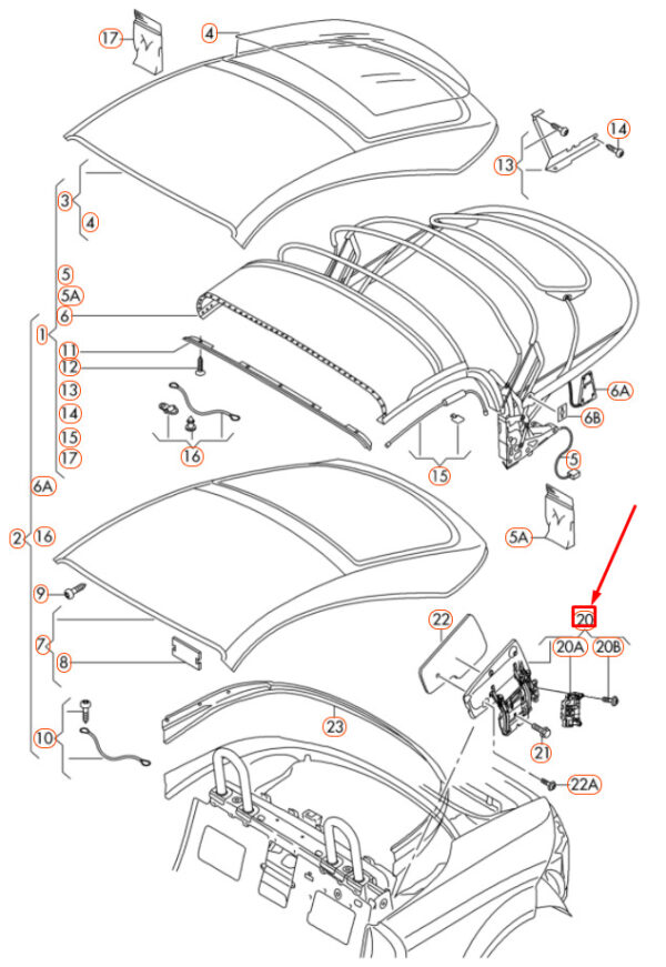 8J7871991F - NEW AUDI TT 8J LEFT CONVERTIBLE ROOF LINKAGE PROTRUSION FLAP 8J7871991F ORIGINAL