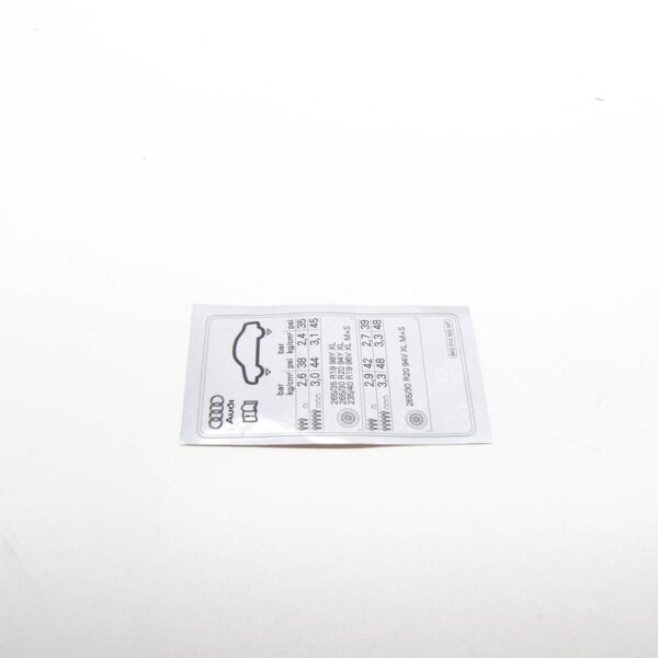 8K0010502MT - AUDI RS4 B8 Tyre Pressure Data Plate 8K0010502MT NEW GENUINE