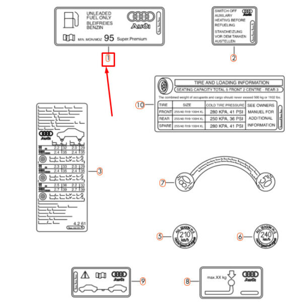 8K0010508AE - NEW AUDI A4 B8 FUEL STICKER LABEL 8K0010508AE ORIGINAL