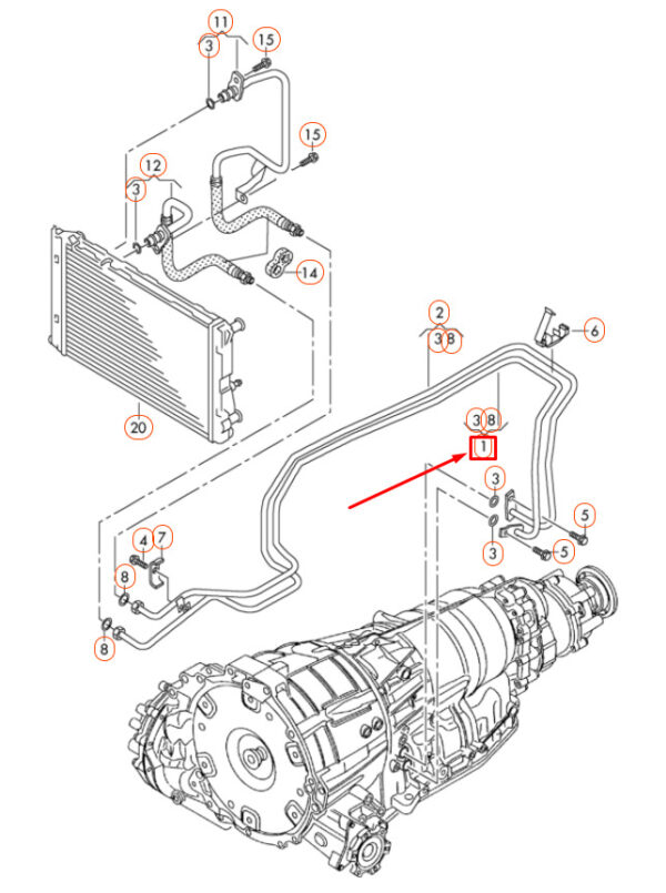8K0317817BD - NEW AUDI A4 B8 GEARBOX OIL COOLING PIPE 8K0317817BD ORIGINAL