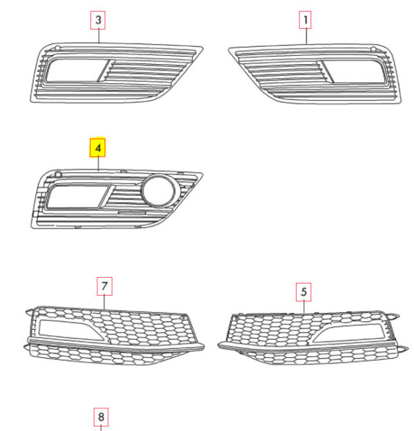 8K0807682L01C - New Genuine AUDI A4/S4 (13-15) O/S Right Fog Light Grill Black 8K0807682L01C OEM
