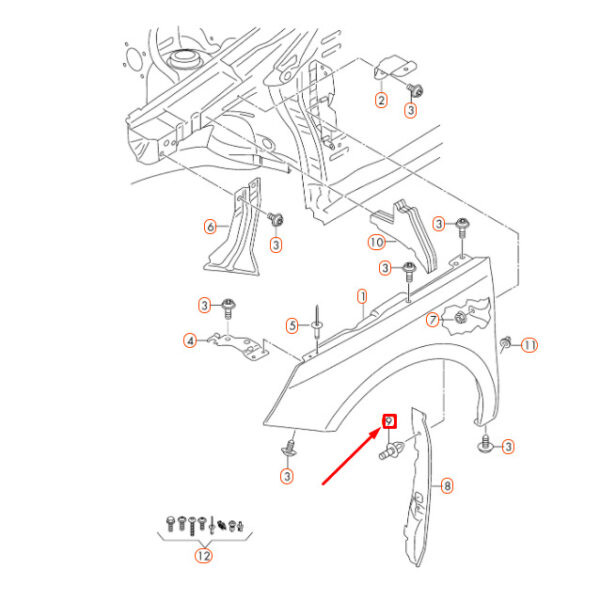 8K0868307 - NEW AUDI A1 MK1 FRONT FENDER LOCK ELEMENT SPREADING RIVETS 8K0868307 ORIGINAL