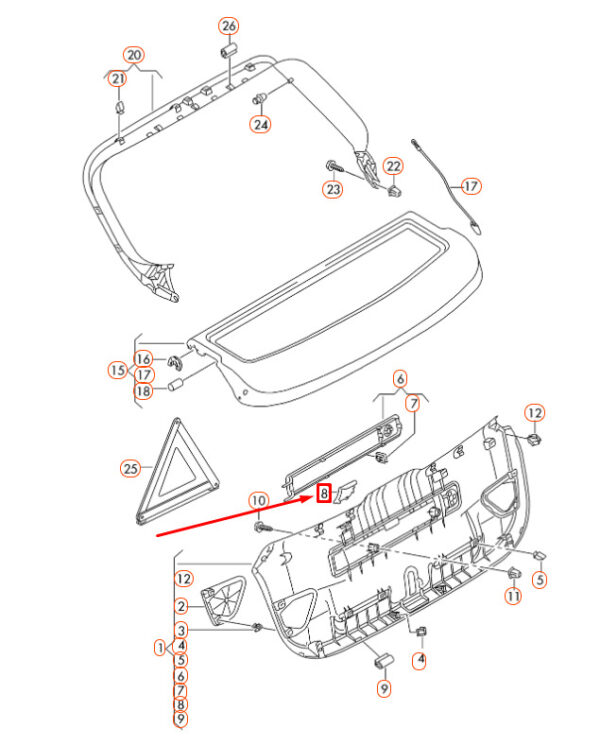 8K98677474PK - NEW AUDI A3 8V REAR LID LOWER CENTRE EMERGENCY RELEASE TRIM 8K98677474PK 09-17