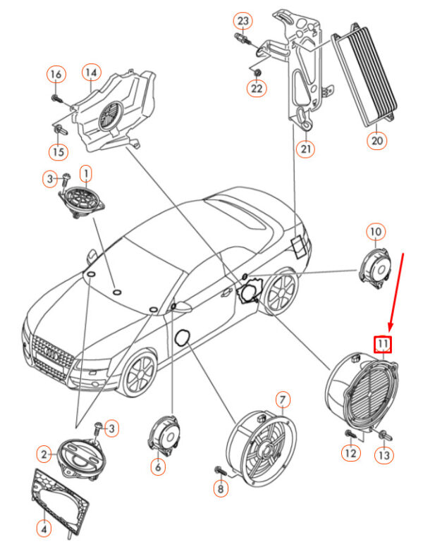 8T0035411A - NEW AUDI A5 S5 CABRIO 8F REAR SIDE MID RANGE SOUND SPEAKER 8T0035411A ORIGINAL