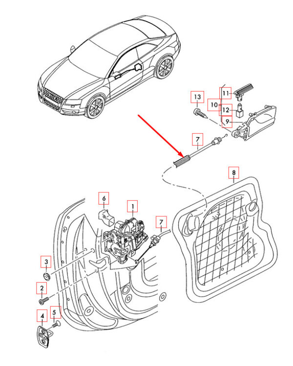 8T0837085 - Audi A5 8T Front Door Lock Interior Handle Release Cable 8T083885 NEW REAL
