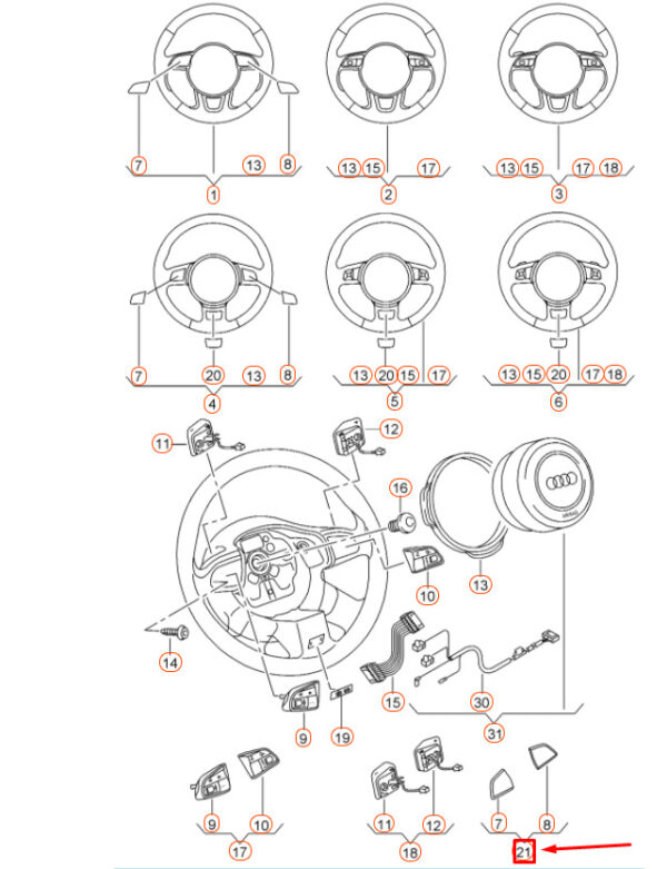 8U0498685C - NEW SPORTS STEERING WHEEL 8U AUDI Q3 CAPS SET 8U0498685C ORIGINAL