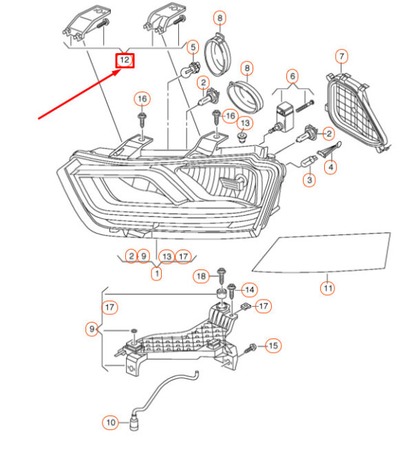 8U0998122 - NEW AUDI Q3 8U FRONT RIGHT HEADLIGHT HOUSING REPAIR KIT 8U0998122 GENUINE