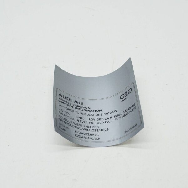8W0010504AB - NEW AUDI A4 B9 EMISSION DATA PLATE 8W0010504AB ORIGINAL