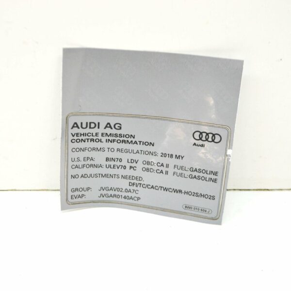8W0010504J - NEW A4 AVANT B9 MISSION CONTROL INFORMATION LABEL 8W0010504J ORIGINAL