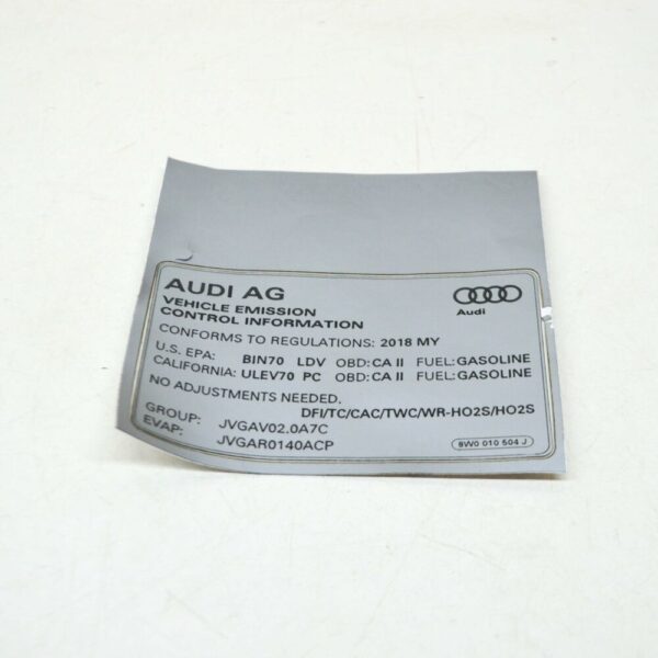 8W0010504J - NEW A4 AVANT B9 MISSION CONTROL INFORMATION LABEL 8W0010504J ORIGINAL
