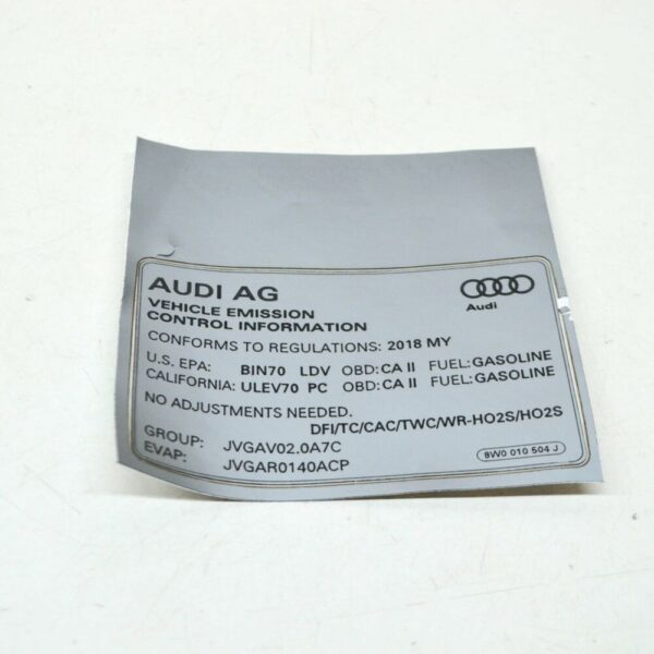 8W0010504J - NEW A4 AVANT B9 MISSION CONTROL INFORMATION LABEL 8W0010504J ORIGINAL