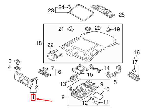 8W0857551B7C0 - NEW AUDI A3 SPORTBACK 8V LEFT SIDE SUN VISOR LHD 8W0857551B7C0 ORIGINAL