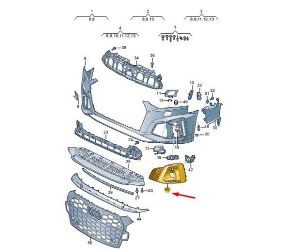 8W6807681ACT94 - AUDI A5 MK2 Front Left Grille 8W6807681ACT94 NEW GENUINE