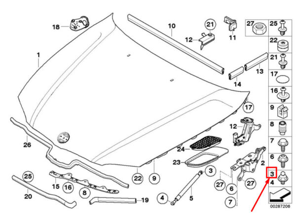 07146963081 - BMW 3 Series E90 ball bolt bonnet 6963081 07146963081 new original