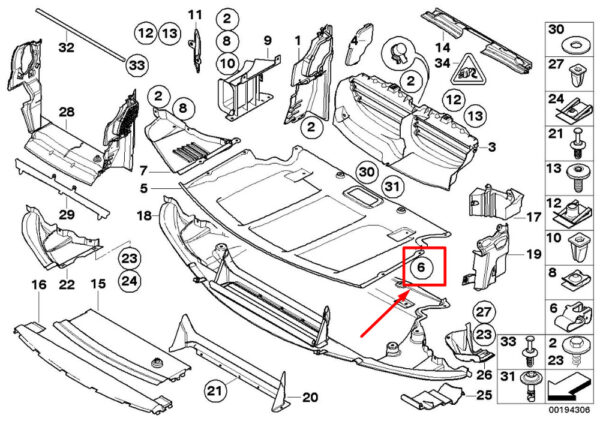 07147144539 - BMW E60 front engine compartment shield clip 07147144539 7144539 NEW ORIGINAL
