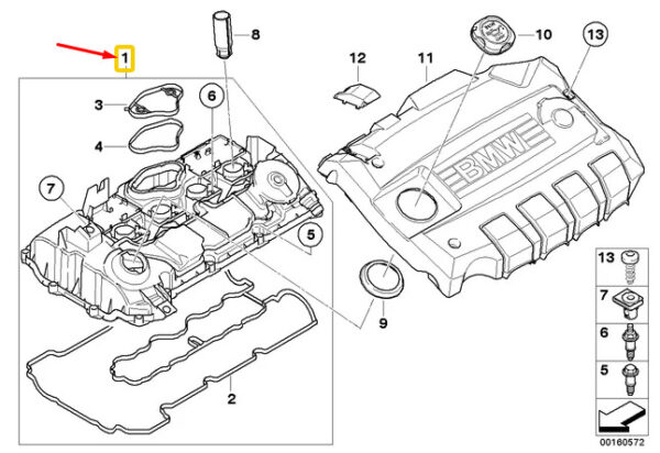 11127553626 - BMW 1 E81 Engine Valve Cover 11127553626 7553626 New Genuine