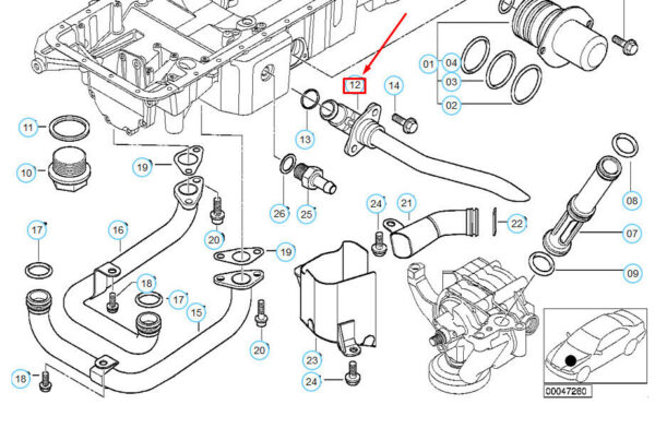 11131407899 - OEM BMW Z8 E52 UPPER OIL PAN CONNECTING LINE OUTLET PIPE 11131407899 GENUINE