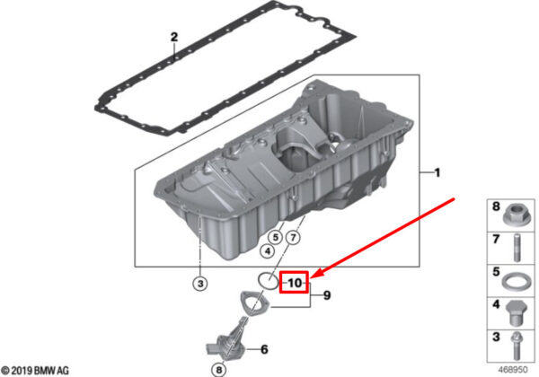 11139909334 - BMW 4 Coupe F82 Engine Oil Pan O-Ring 11139909334 9909334 NEW