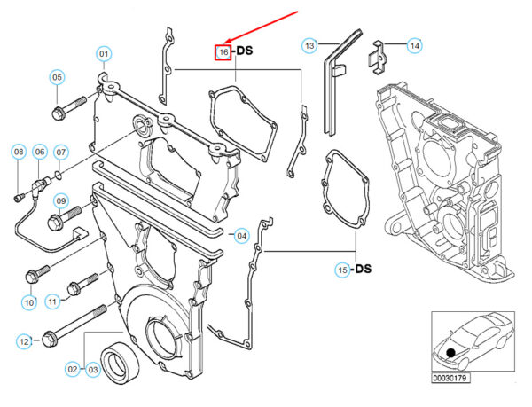 11141721919 - BMW 3 E36 Upper Engine Control Chain Enclosure Gasket Set 11141721919 NEW REAL