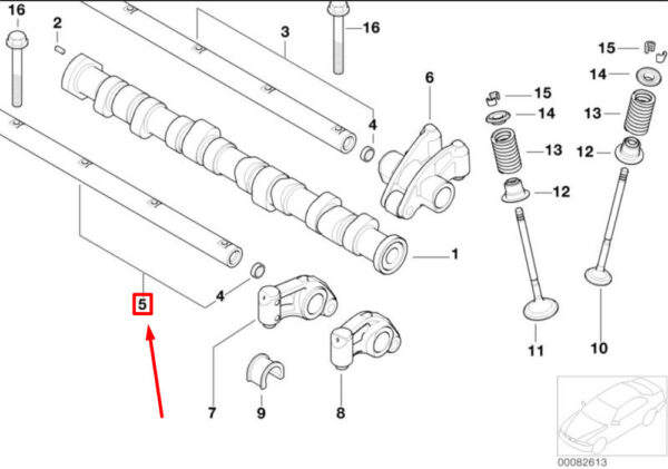 11331485832 - MINI CONVERTIBLE R52 intake rocker arm shaft 11331485832 1485832 NEW GENUINE