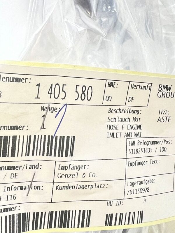 11531405580 - BMW E36 Convertible Engine Inlet And Water Valve Pants 11531405580 NEW GENUINE