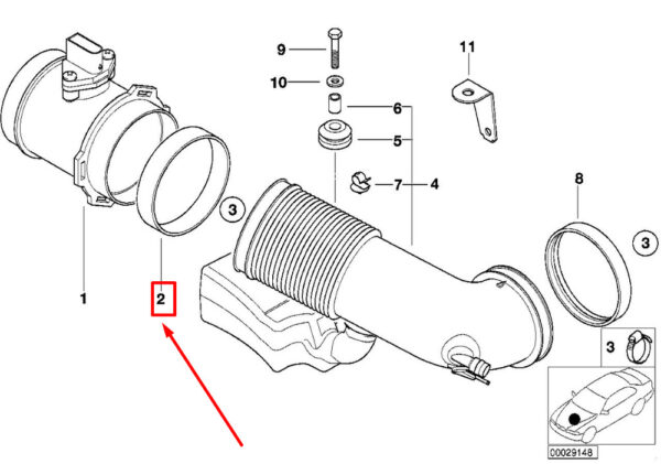 13711736195 - BMW 540 740 740IL 840 Z8 RUBBER RING MASS AIR SENSOR BOAT TO MASS AIR 99-04