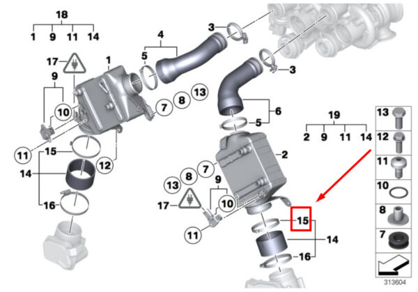 13717636219 - BMW 7 F01, F02 intercooler air intake pipe clamp 7636219 13717636219 NEW