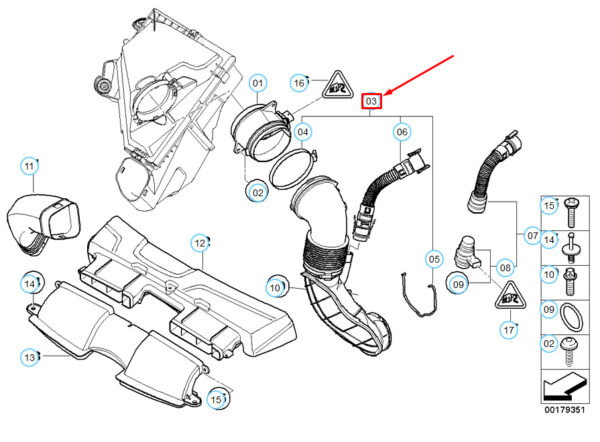 13717800067 - BMW 3 E90 Filtered Air Tube 13717800067 7800067 NEW REAL