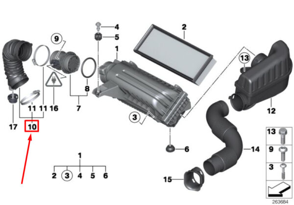 13718611921 - NEW MINI CONVERTIBLE R57 LCI ENGINE INTAKE NOISE DAMPENER RUBBER BOOT 13718611921