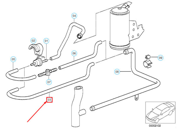 13901405089 - NEW BMW M3 E36 FUEL TANK BREATHER / AIR VALVE HOSE MANIFOLD 13901405089