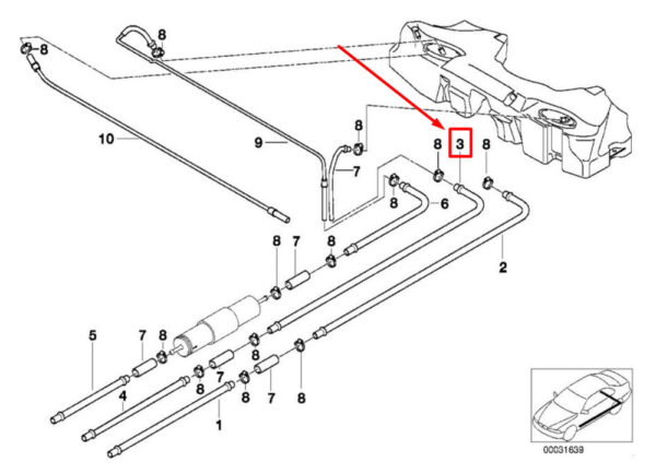 16111183150 - BMW 5 E39 rear fuel line 1183150 161183150 NEW ORIGINAL