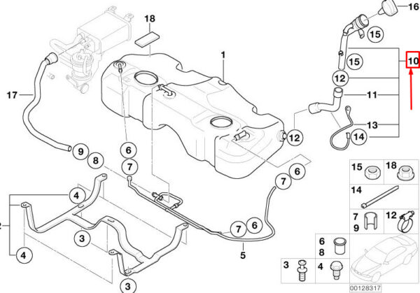 16116762045 - MINI COOPER R50, R53 FUEL TANK FILLER PIPE 6762045 16116762045 NEW GENUINE