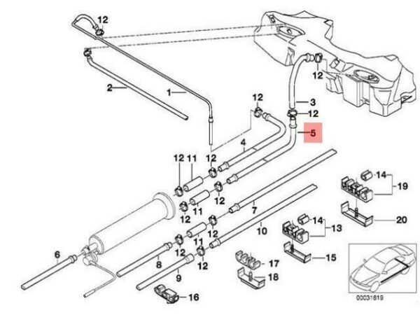 16121184158 - OEM BMW E39 REAR FUEL FEED PIPE MOUNTING RETURN LINE 16121184158 GENUINE NEW