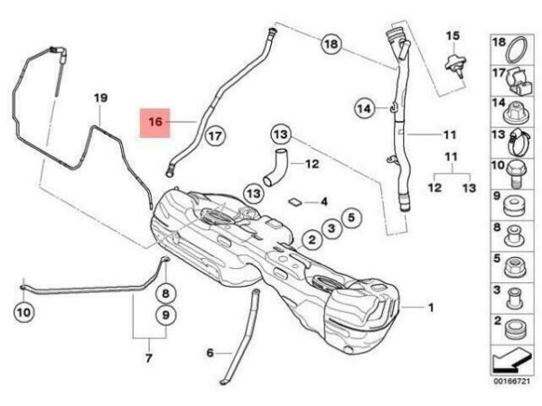 16126764053 - OEM BMW E81 E82 E87 E87N E88 3 DOORS FUEL TANK VENT PIPE 16126764053 GENUINE