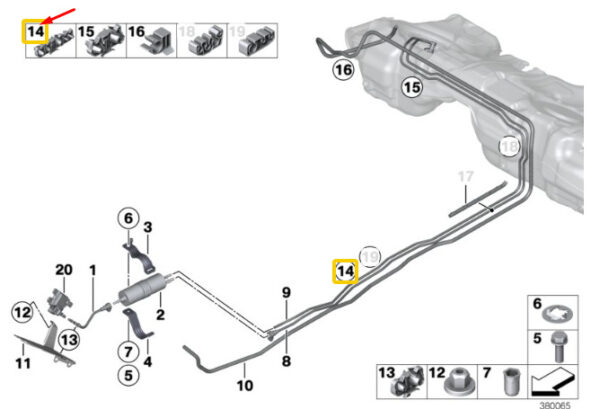 16127258750 - BMW 1 F20 Cable Clip 5-Clamp 16127258750 NEW ORIGINAL