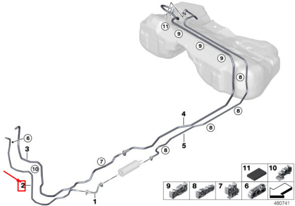 16127356581 - NEW BMW 5 TOURING G31 FRONT FUEL CLAMP LINE 16127356581 ORIGINAL