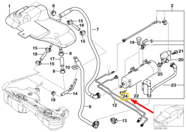 16131184527 - BMW 3 E46 Expansion Tank / Activated Carbon Reservoir Bolt 16131184527 GENUINE