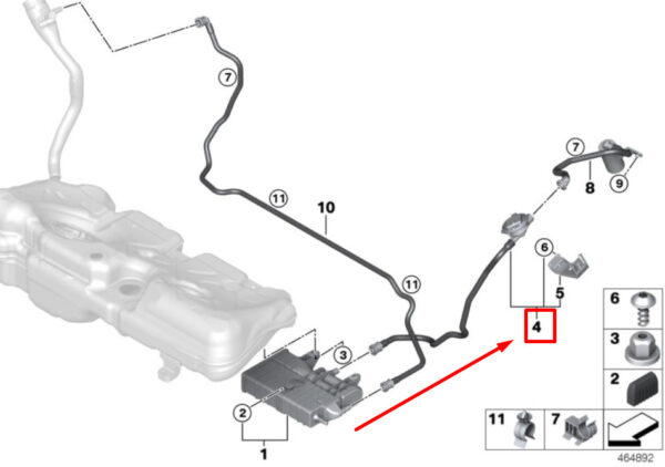 16137300674 - MINI F57 with leak diagnostic module ventilation line 16137300674 7300674 NEW ORIGINAL