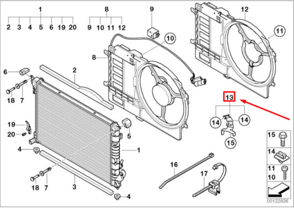 17107514009 - NEW OEM MINI COOPER R50, R53 RADIATOR PLUG IN CONNECTING BRACKET 17107514009