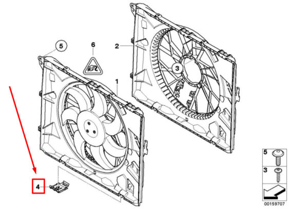 17117521784 - BMW 3 Series E90 motor fan hood mount 17117521784 7521784 NEW ORIGINAL