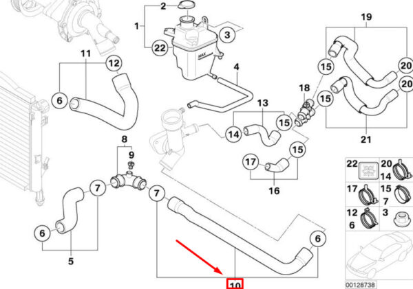 17121475561 - NEW MINI CONVERTIBLE R52 ENGINE COOLANT HOSE 1475561 17121475561 ORIGINAL