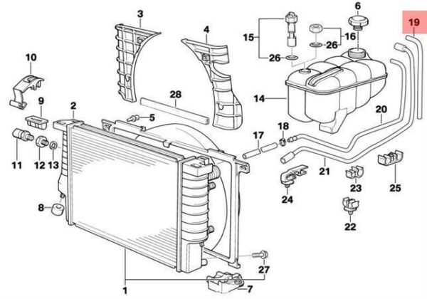 17122227292 - NEW BMW E36 CONVERTIBLE COOLER EXPANSION CONTAINER FRAME HOSE 2227292 17122227292