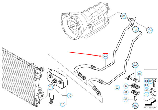 17127514415 - NEW BMW Z4 ROADSTER E85 TRANSMISSION OIL COOLER PIPE OUTLET 17127514415 03-04