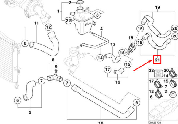 17127535898 - NEW MINI CABRIO R52 COOLANT HOSE 7535898 17127535898 ORIGINAL
