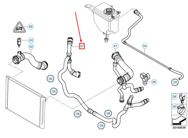 17127575342 - NEW BMW 5 E60 COOLING SYSTEM WATER RETURN HOSE 17127575342 7575342 OEM