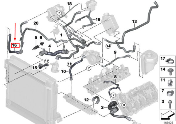 17127576280 - NEW BMW X5 F15 RADIATOR COOLANT HOSE 17127576280 7576280 ORIGINAL