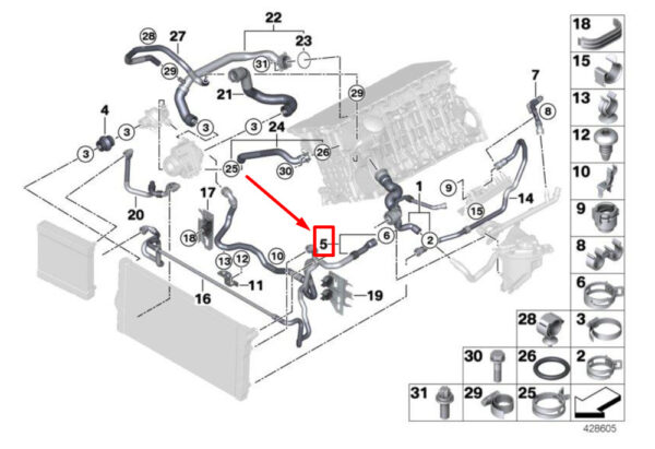 17127583175 - NEW BMW 5 F07 ENGINE COOLANT RECOVERY TANK HOSE 7583175 17127583175 ORIGINAL