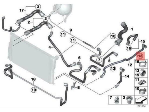 17127619697 - OEM BMW F07N F10 F10N F11 F18 RADIATOR COOLING HOSE CLAMP 17127619697 GENUINE