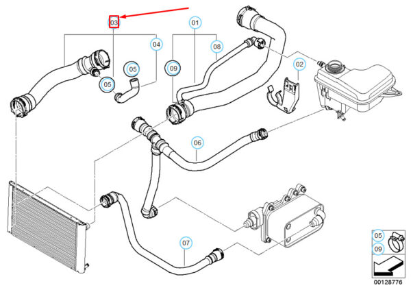 17127789724 - NEW BMW 7 E65 RADIATOR COOLING SYSTEM WATER HOSE 17127789724 7789724 OEM