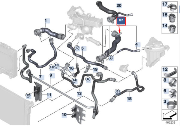 17127800099 - BMW 5 F10 Left Radiator Coolant Hose Pipe 17127800099 2015 NEW